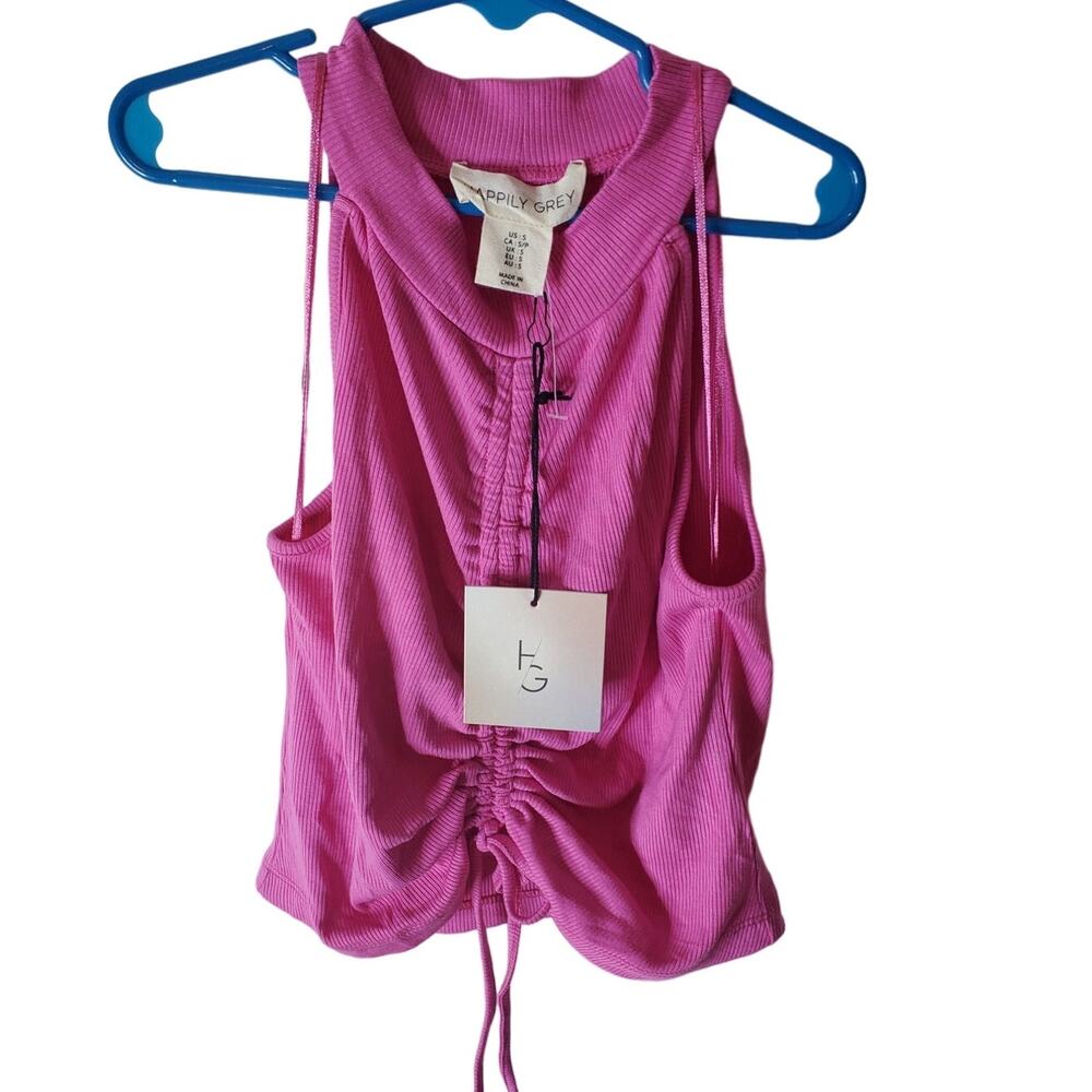 Happily Grey Fuchsia Pink Cinch Front Sleeveless Top, NWT, Small